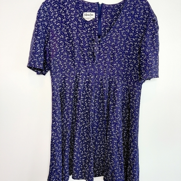 Vintage California Cover Y2K Babydoll Dress Navy Blue Floral Made in the USA - Picture 1 of 9